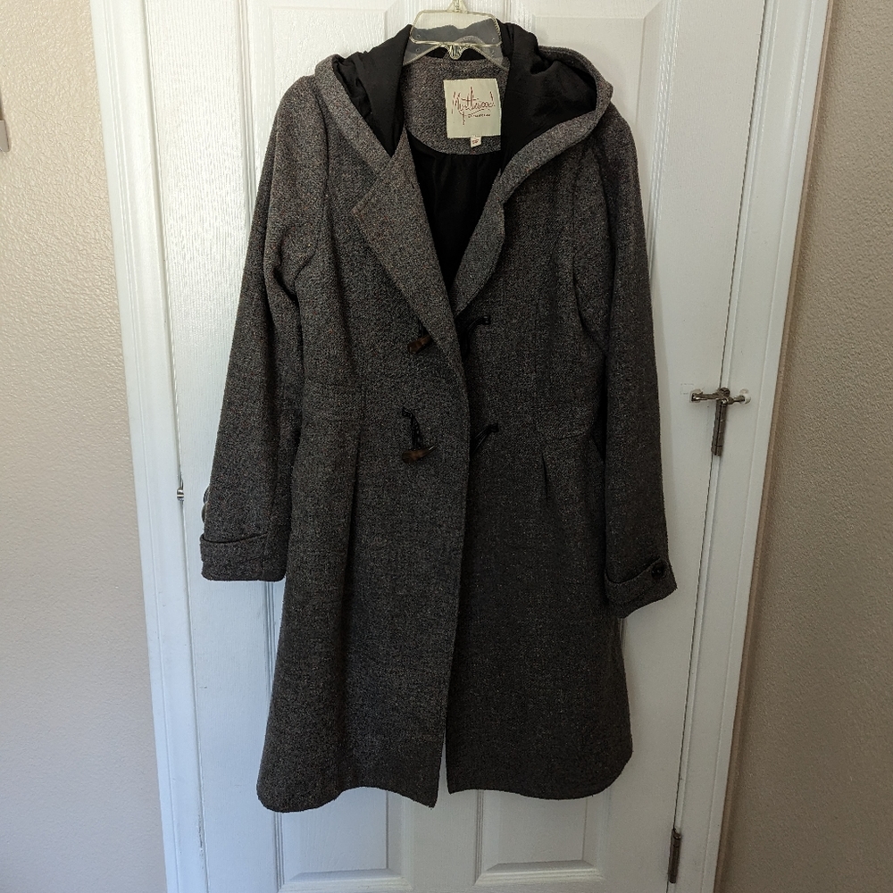 Myrtlewood of California Grey Winter Coat Wool Blend Hooded Size L